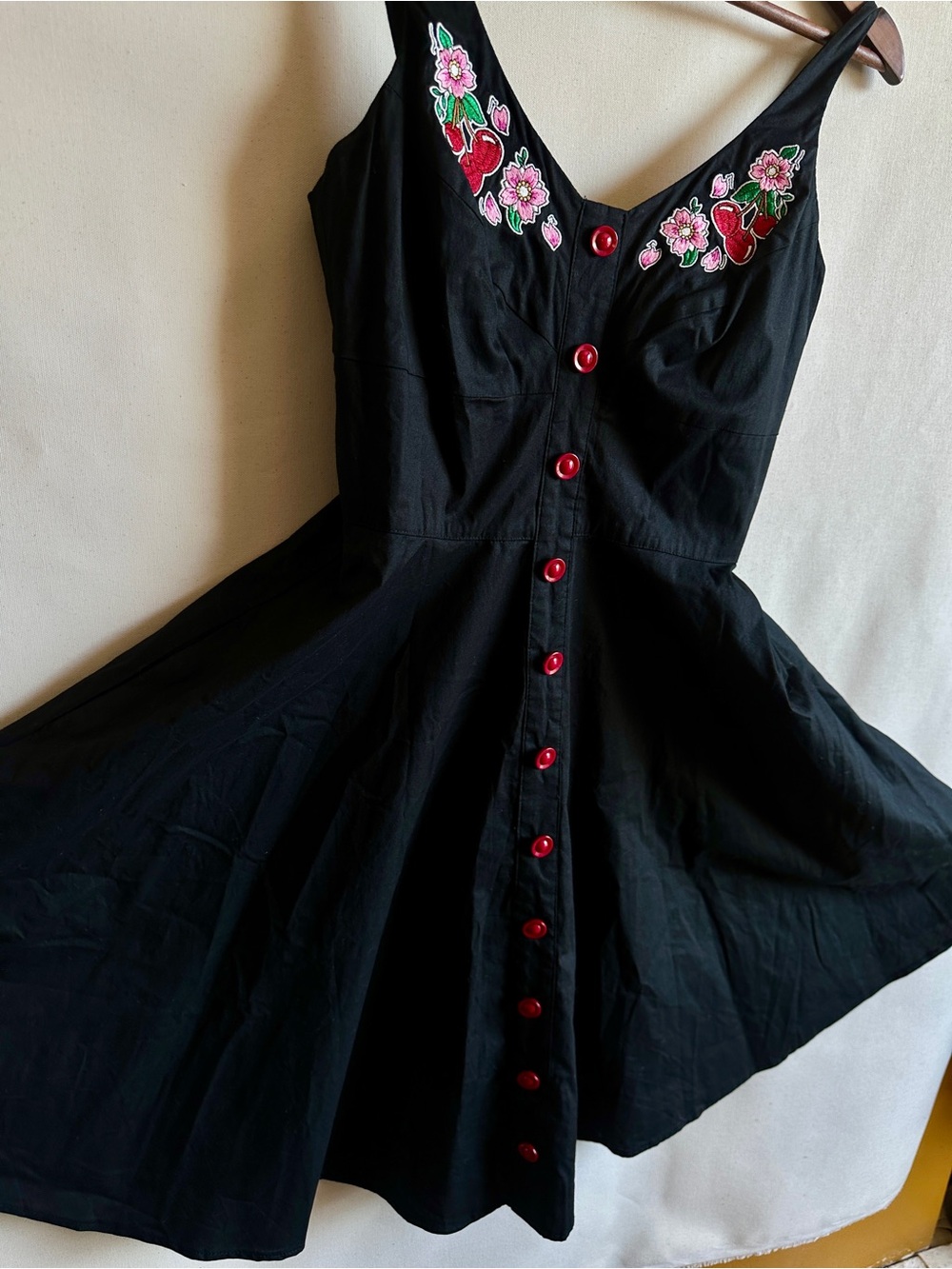 Hell Bunny Lulu Cherry Blossom Embroidered Rockabilly Swing Dress S
